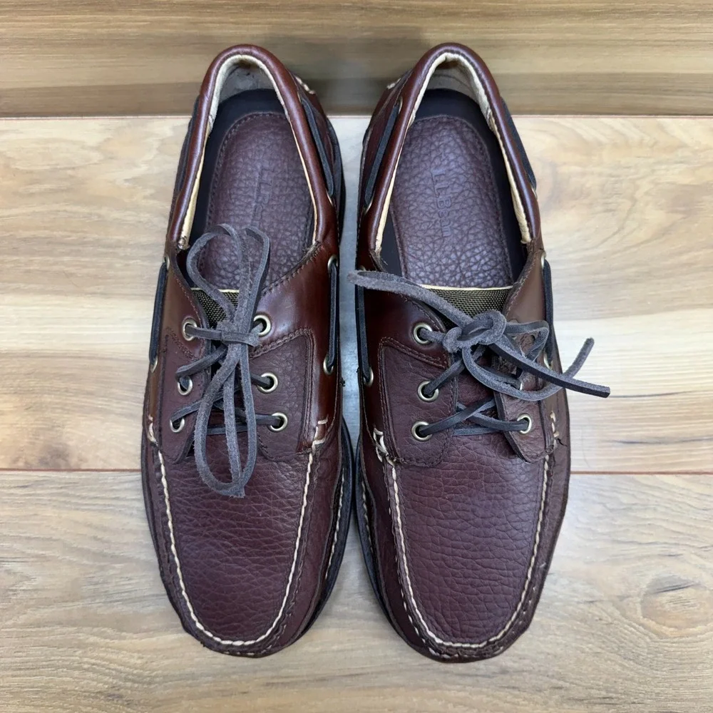 LL BEAN Allagash Moc Toe Loafers Mens 9.5 EE Brown Leather Handsewn Outdoor